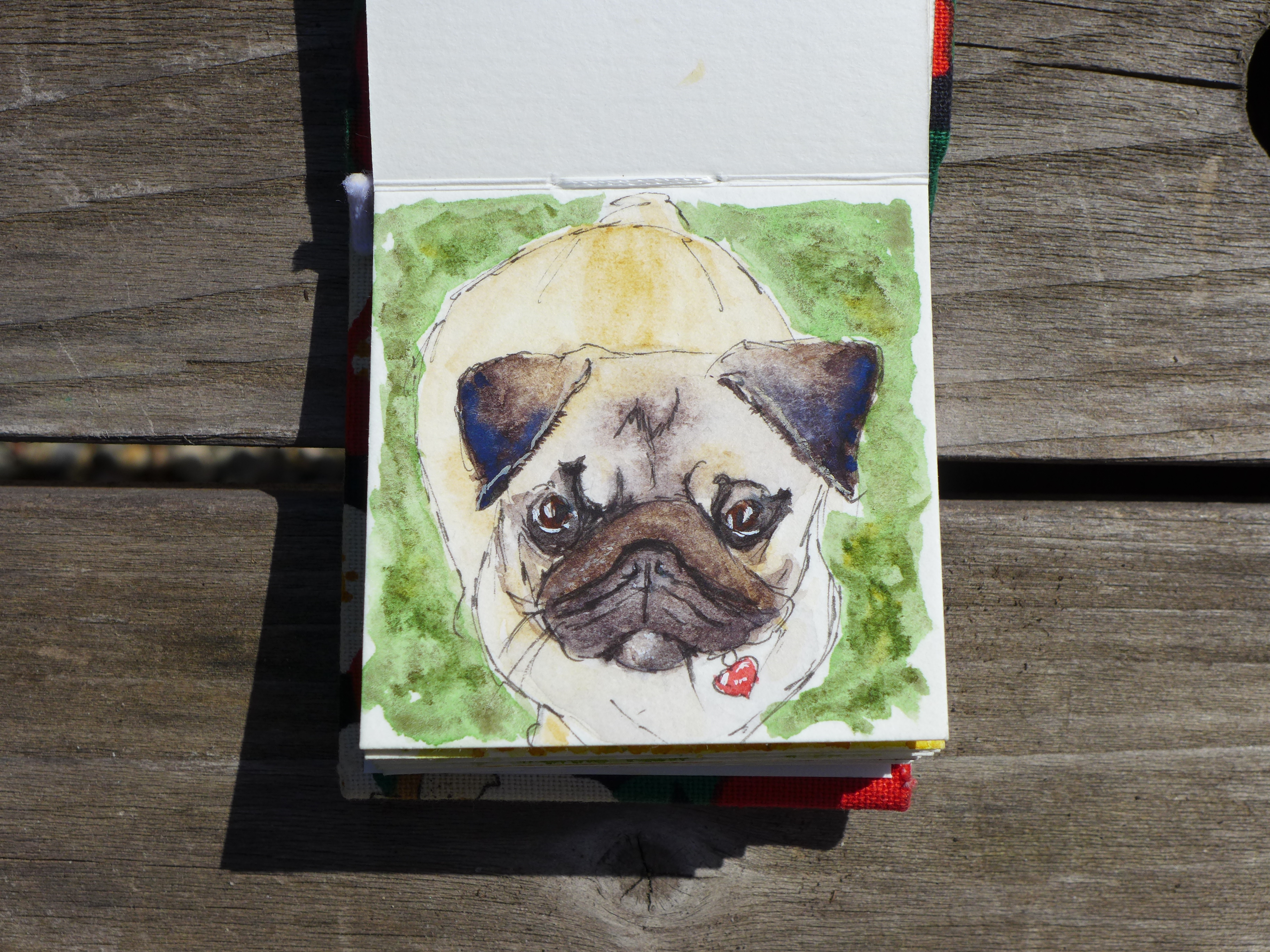 Watercolour and ink in a tiny sketchbook 5x5cm